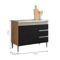 Balcao De Cozinha Virginia 2pt 1m Amendoa Preto - 2