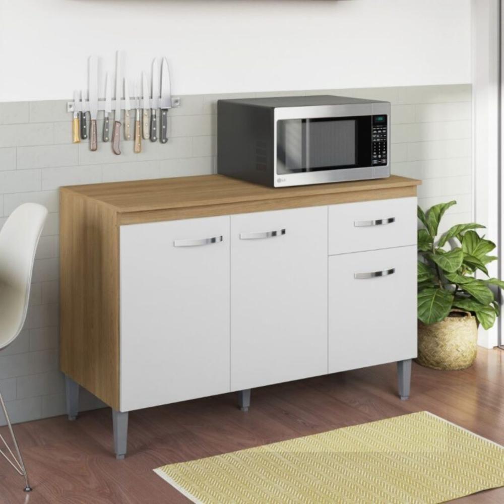 Balcão Para Cozinha 2 Portas 1,20m Derby Amendoa Branco - 1