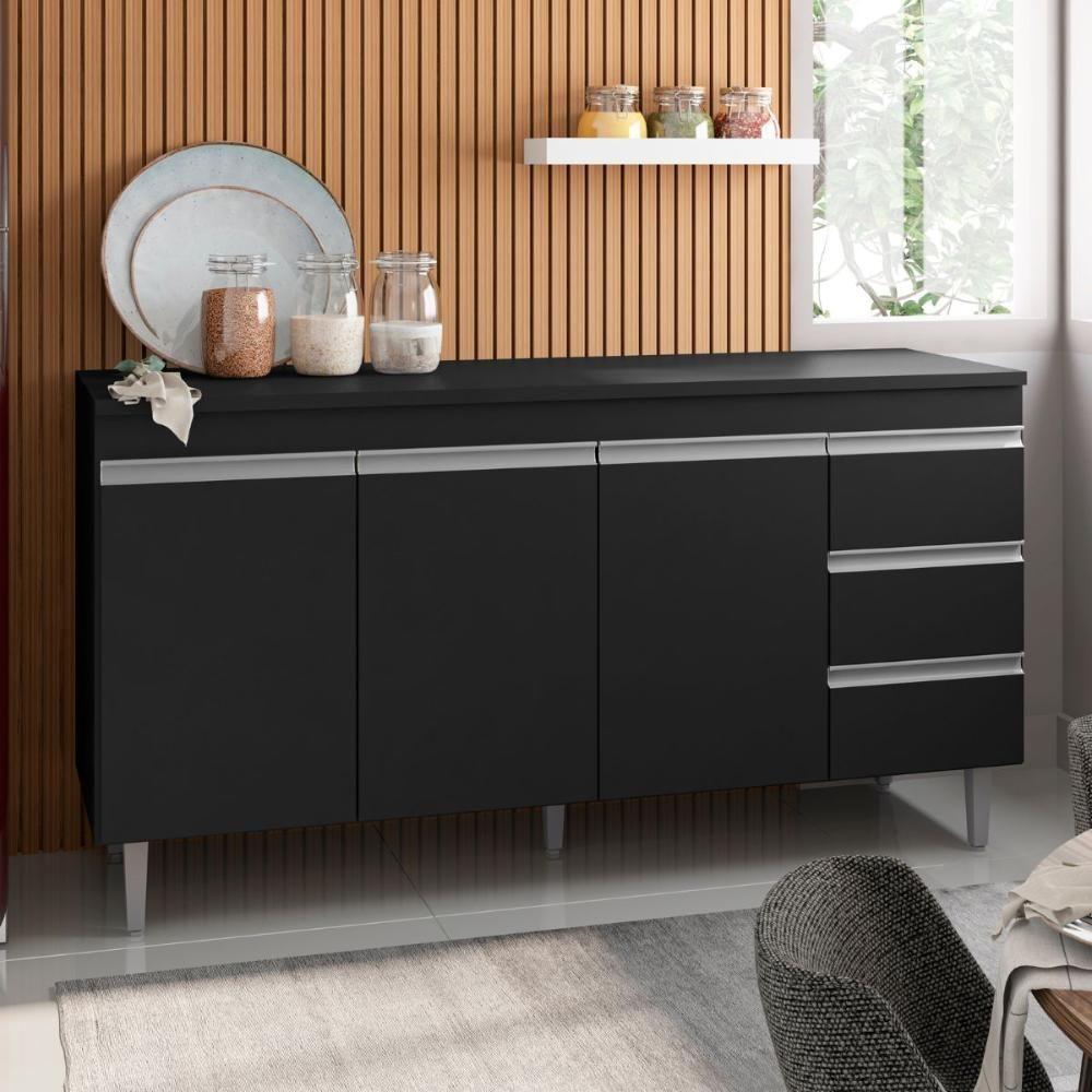 Balcao De Cozinha Virginia 3pt 1,60m Preto Fosco - 1