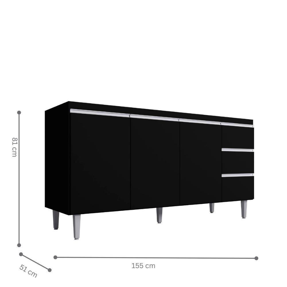 Balcao De Cozinha Virginia 3pt 1,60m Preto Fosco - 2