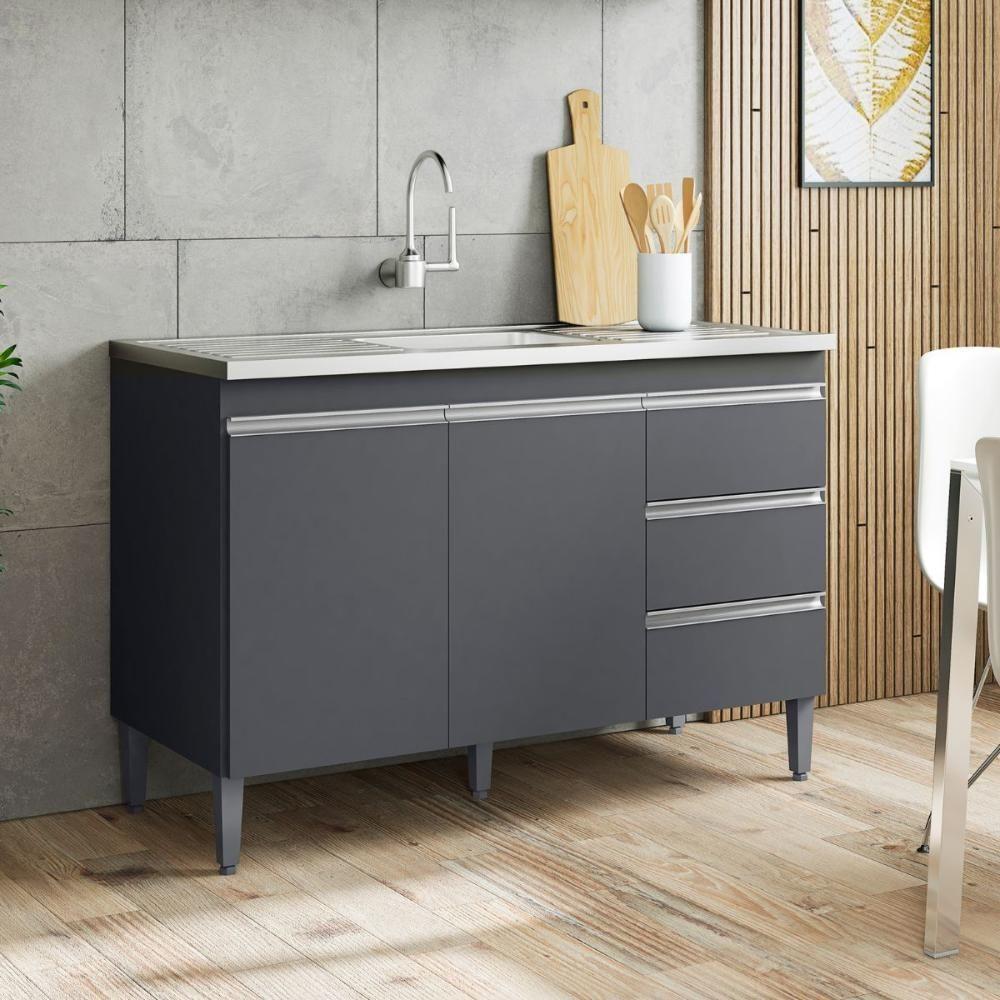 Balcao De Cozinha Virginia 3pt 1,50m Cinza Fosco - 1