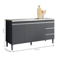 Balcao De Cozinha Virginia 3pt 1,50m Cinza Fosco - 2