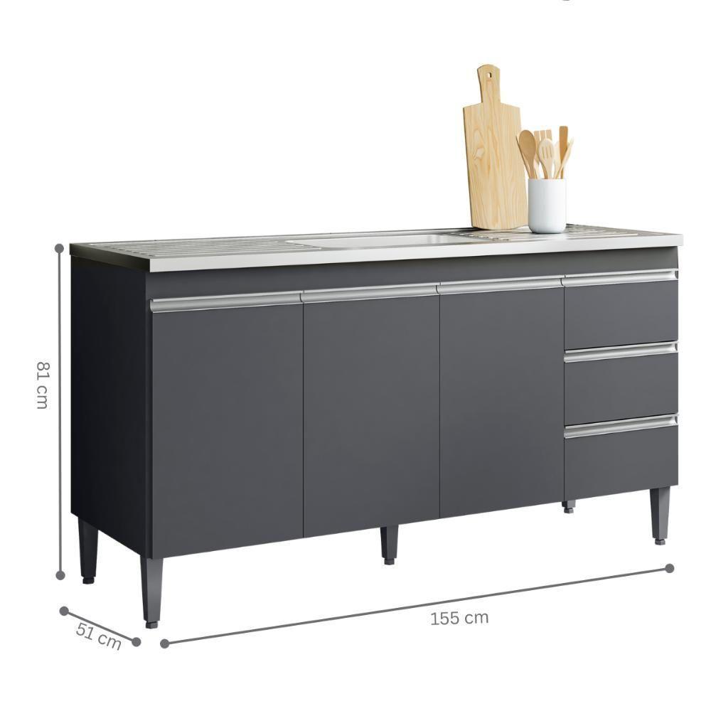 Balcao De Cozinha Virginia 3pt 1,60m Cinza Fosco - 2