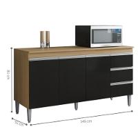 Balcao De Cozinha Virginia 3pt 1,50m Amendoa Preto - 2