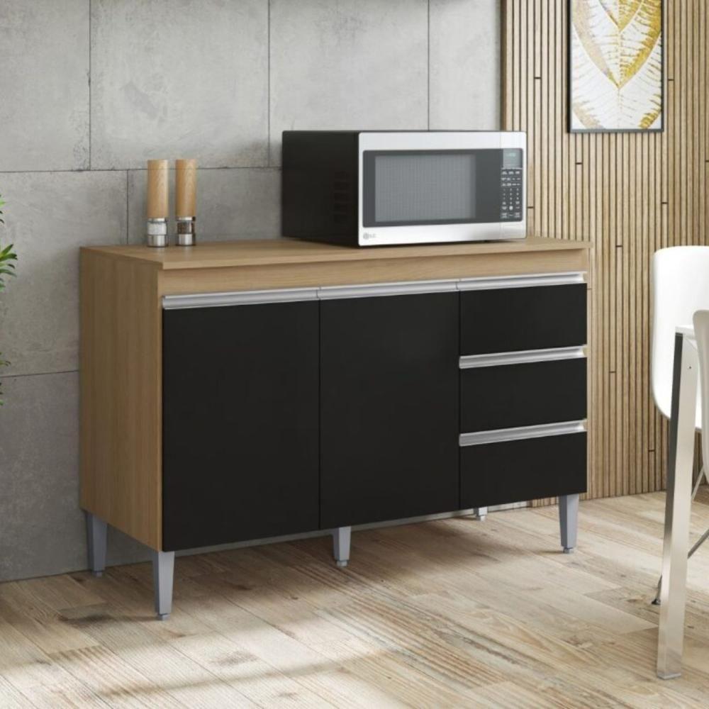 Balcao De Cozinha Virginia 2pt 1,20m Amendoa Preto - 1