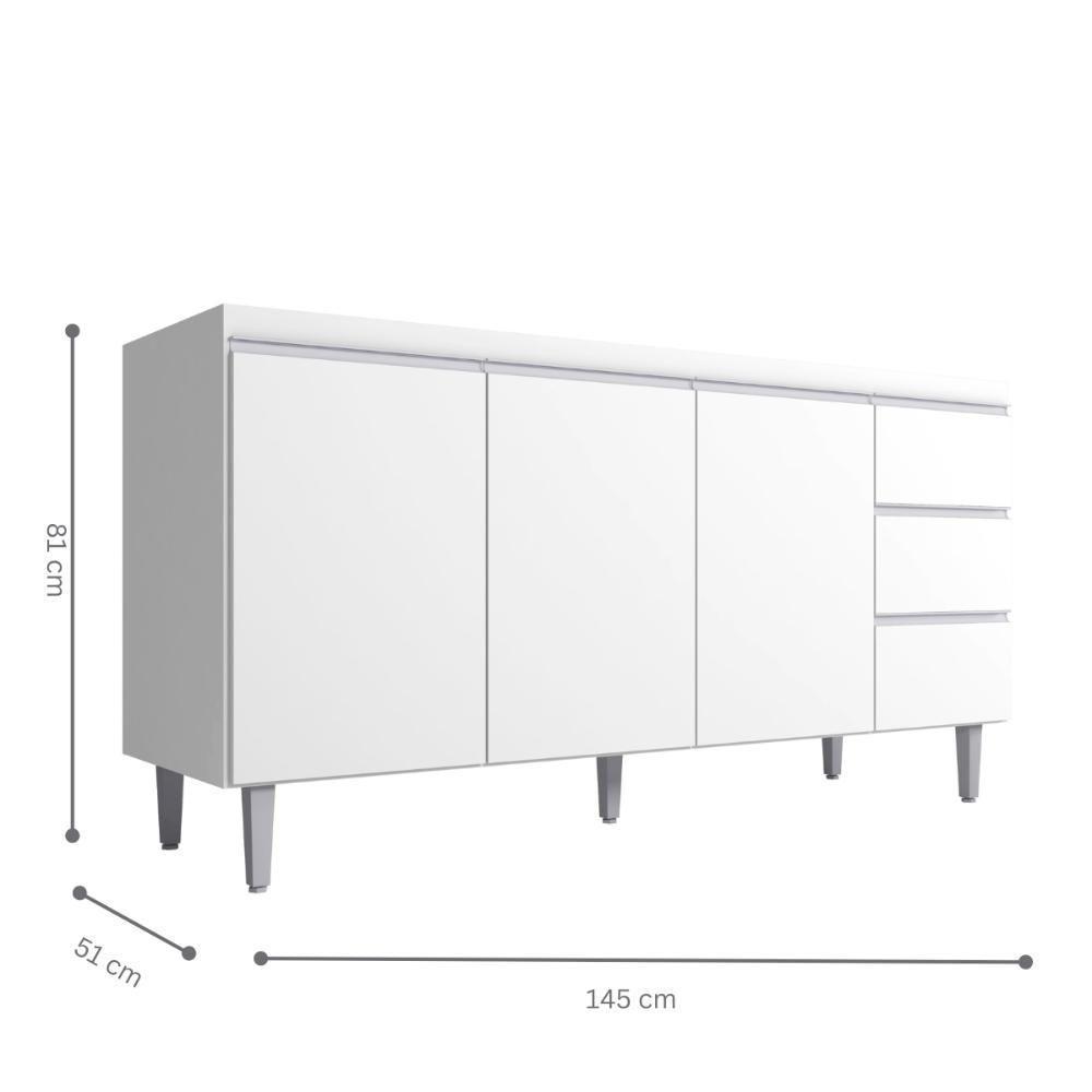Balcao De Cozinha Virginia 3pt 1,50m Branco - 2