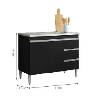 Balcao De Cozinha Virginia 2pt 1m Preto Fosco - 2