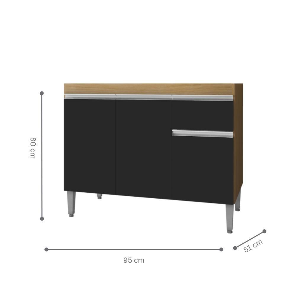 Balcão Para Cozinha 2 Portas Forks Amendoa Preto - 2