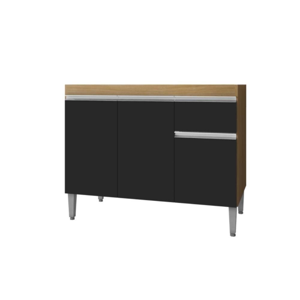 Balcão Para Cozinha 2 Portas Forks Amendoa Preto - 3