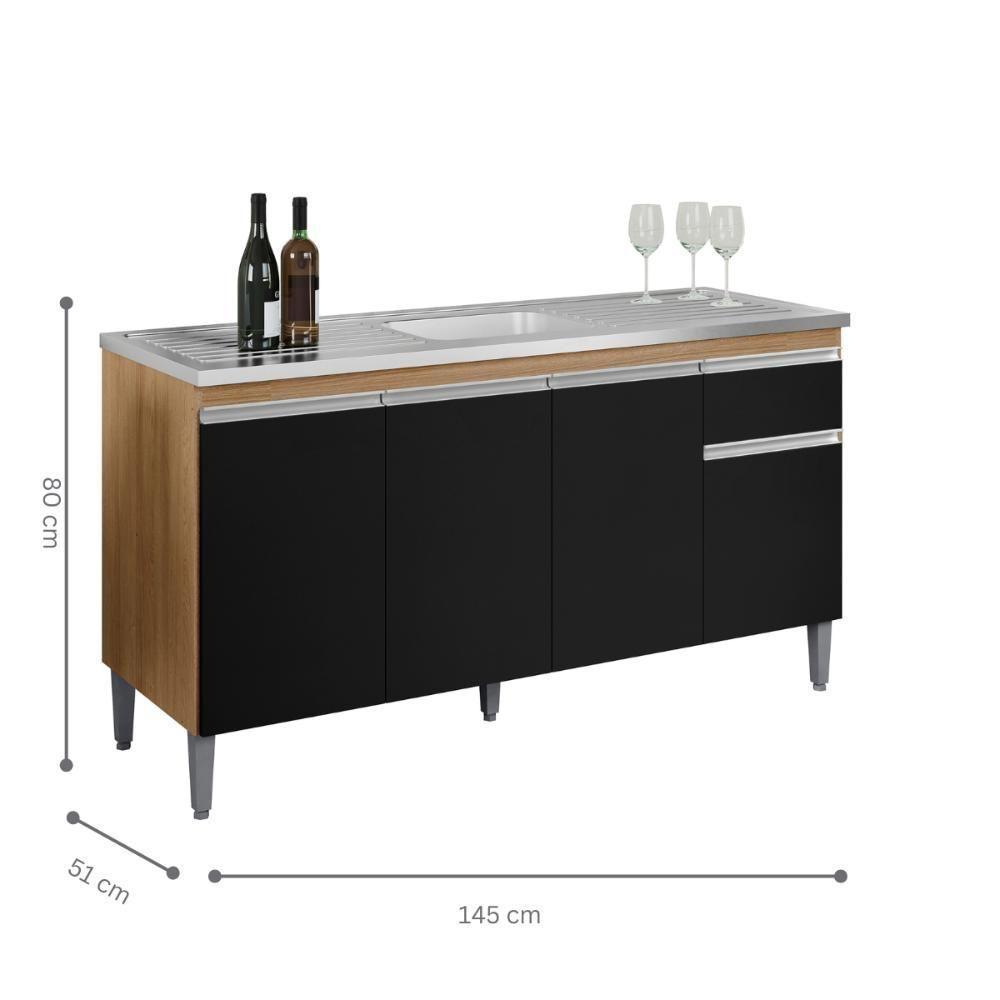 Balcão Para Cozinha 3 Portas Forks Amendoa Preto - 2