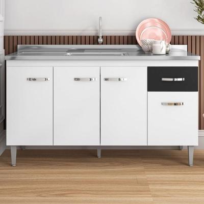 Balcão Para Cozinha 3 Portas 1,50m Derby Branco Preto Flex