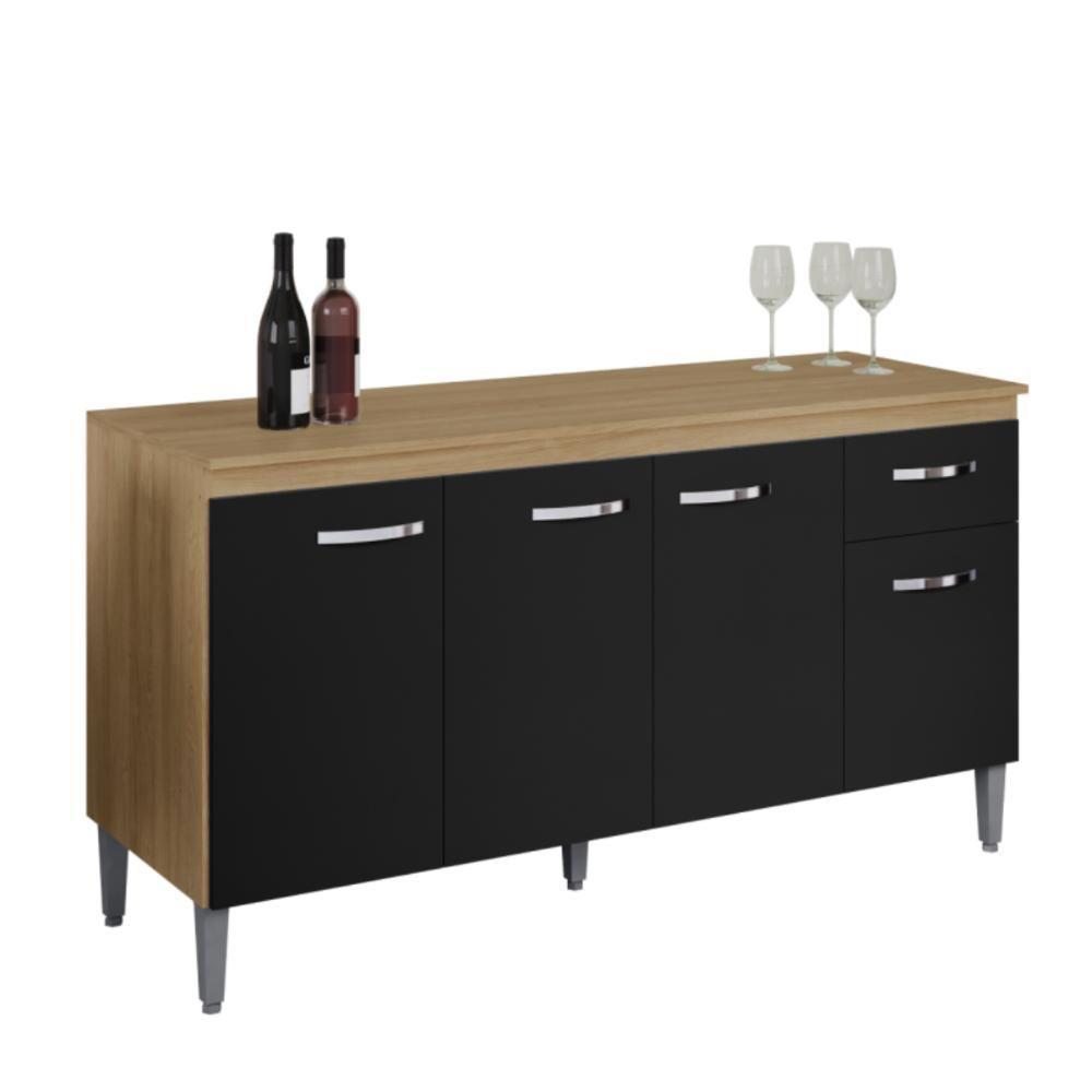 Balcão Para Cozinha 3 Portas 1,50m Derby Amendoa Preto - 3