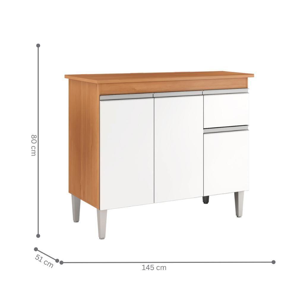 Balcão Para Cozinha 3 Portas Forks Amendoa Branco - 2