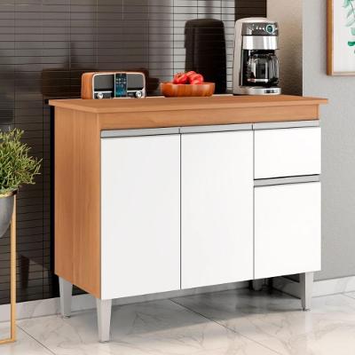 Balcão Para Cozinha 3 Portas Forks Amendoa Branco