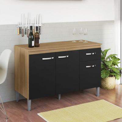Balcão Para Cozinha 2 Portas 1,20m Derby Amendoa Preto