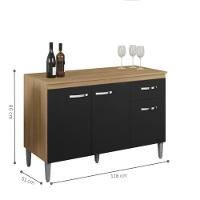 Balcão Para Cozinha 2 Portas 1,20m Derby Amendoa Preto - 2