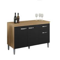 Balcão Para Cozinha 2 Portas 1,20m Derby Amendoa Preto - 3