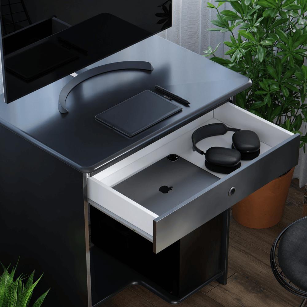 Escrivaninha Mesa Para Computador Com Gaveta Suiça Preto - 5