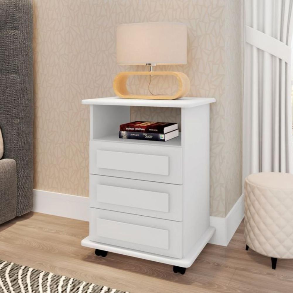 Mesa De Cabeceira 3 Gavetas Virginia Branco - 1