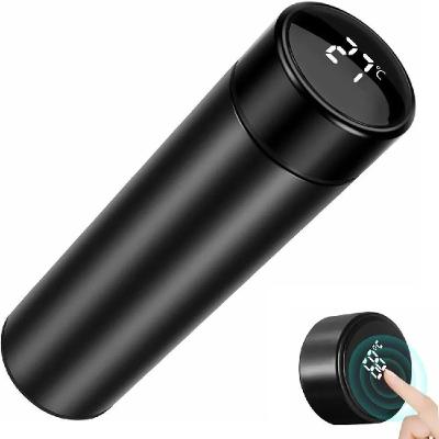 Garrafa Térmica Inox Com Termômetro Digital E Display Led ? 480ml - Preta - Bivolt
