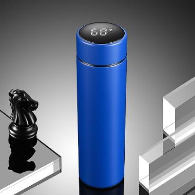 Garrafa Termica Com Display Digital Copo Inox 480ml Termometro Medidor De Temperatura Gelada Azul