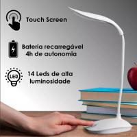 Luminária De Mesa Led Articulada Touch Flexível Recarregável Branca Para Estudo, Leitura E Trabalho - Bivolt - 8