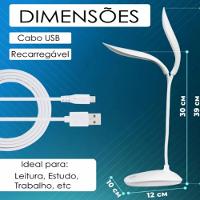 Luminária De Mesa Led Articulada Touch Flexível Recarregável Branca Para Estudo, Leitura E Trabalho - Bivolt - 10