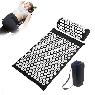 Kit Tapete Acupuntura Acupressao Com Colchonete Almofada Travesseiro Massageador Relaxamento Yoga Preto