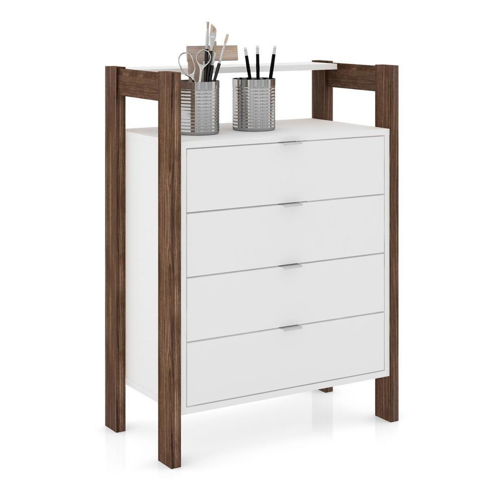 Gaveteiro Com 4 Gavetas Multimóveis Vcr25006 Branco/Nogal Branco/Nogal - 1