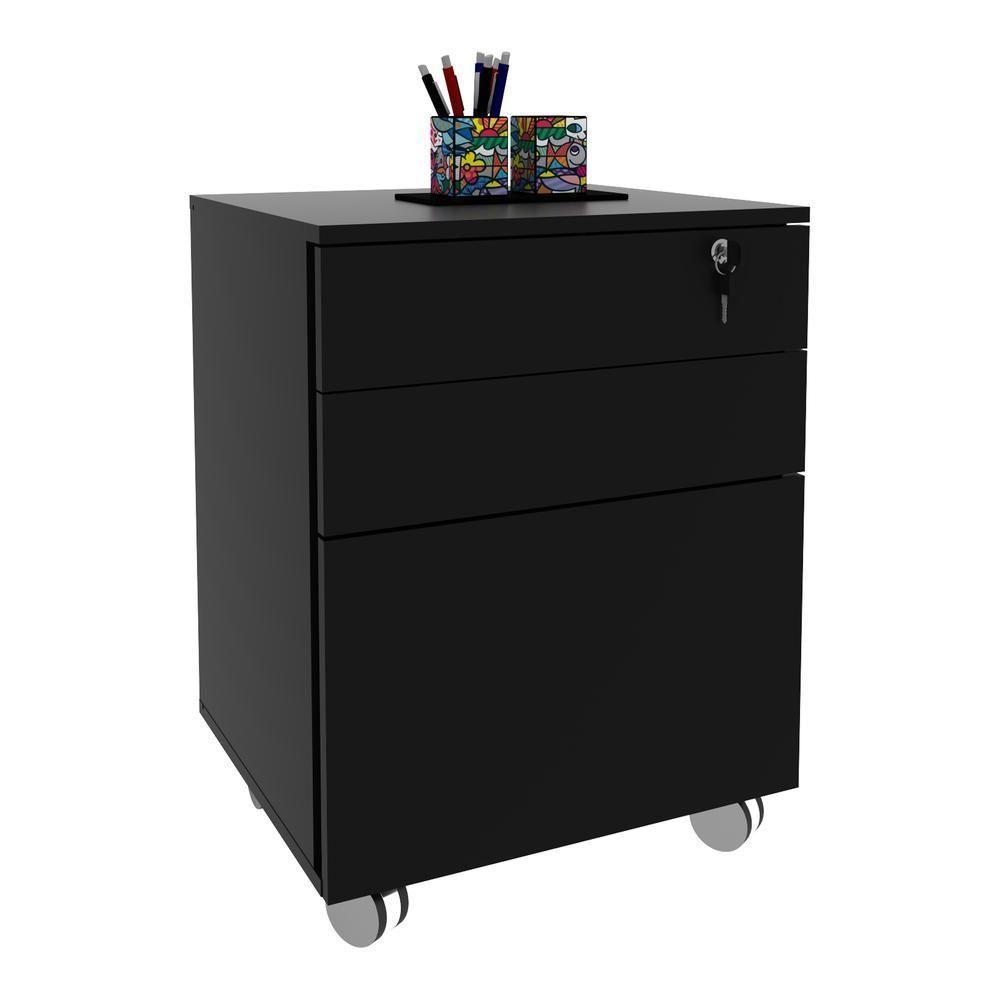 Gaveteiro Arquivo Com Chave E Rodízios Multimóveis Vcr25045 Preto Preto - 1