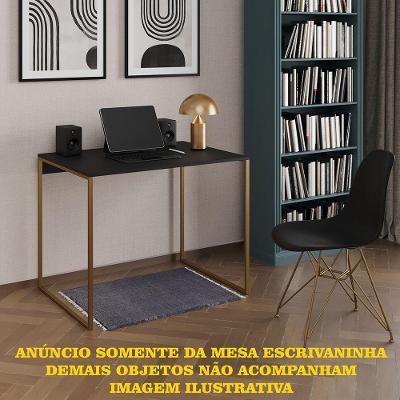Escrivaninha Industrial Office Preta 120x53 Grécia Base Dourada