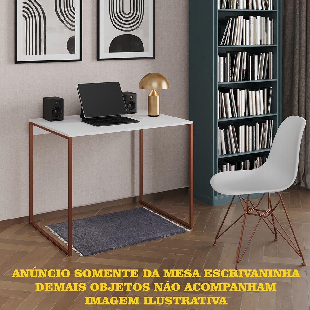 Escrivaninha Industrial Office Branca 120x53 Grécia Base Cobre - 1