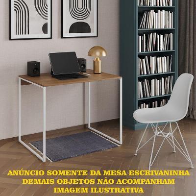Escrivaninha Industrial Office Amêndoa 90x53 Grécia Base Ferro Branco