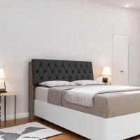 Cabeceira Estofada ísis Queen Chocolate Com Capitonê Preto - 1