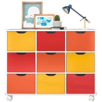 Armário Organizador Infantil 9 Gavetas Coloridas - Rodízios E Nichos - Qmovi