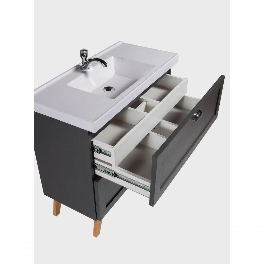 Gabinete Para Banheiro Com Cuba E Armario 80cm Retro Mdf Grafite Milano - On Móveis - 10