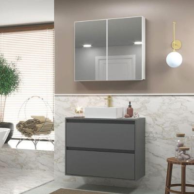 Gabinete Para Banheiro Com Cuba E Armario 80cm Mdf Grafite Dubai - On Móveis
