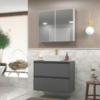 Gabinete Para Banheiro Com Cuba E Armario 80cm Mdf Grafite Dubai - On Móveis - 1