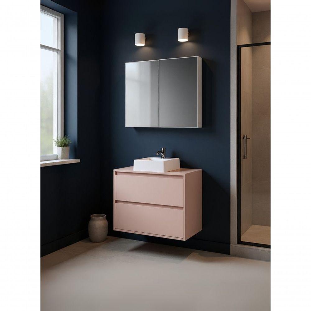 Gabinete Para Banheiro Com Cuba E Armario 80cm Mdf Rosa Dubai - On Móveis - 4