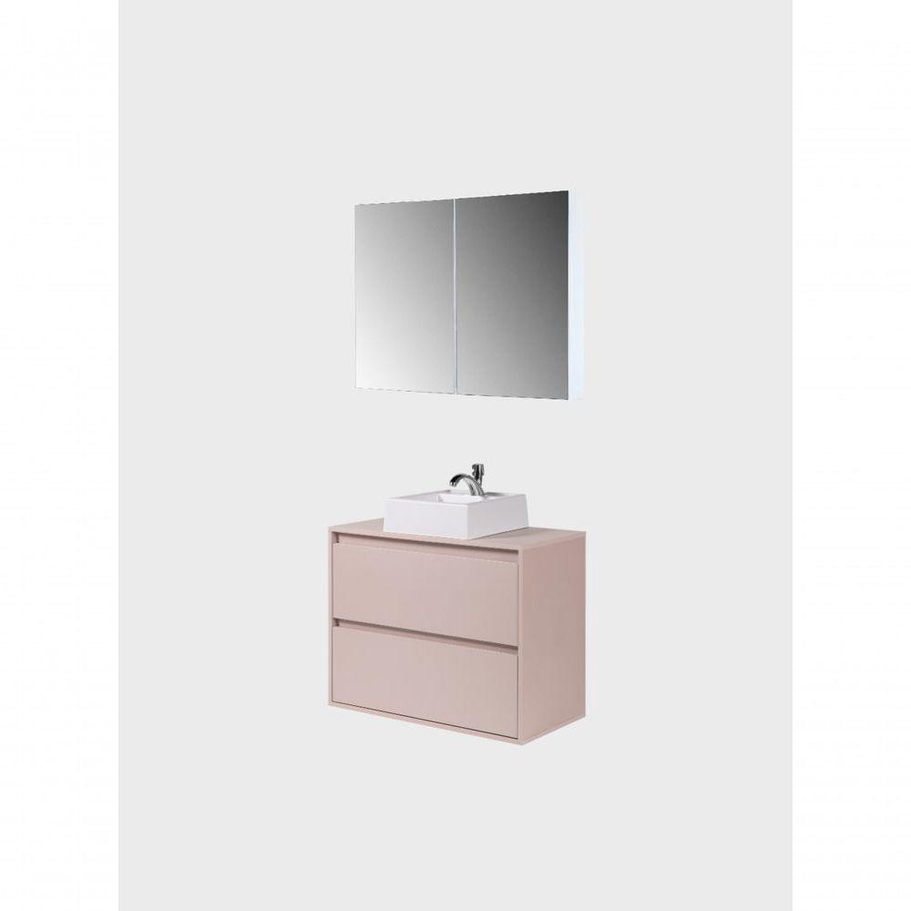 Gabinete Para Banheiro Com Cuba E Armario 80cm Mdf Rosa Dubai - On Móveis - 8