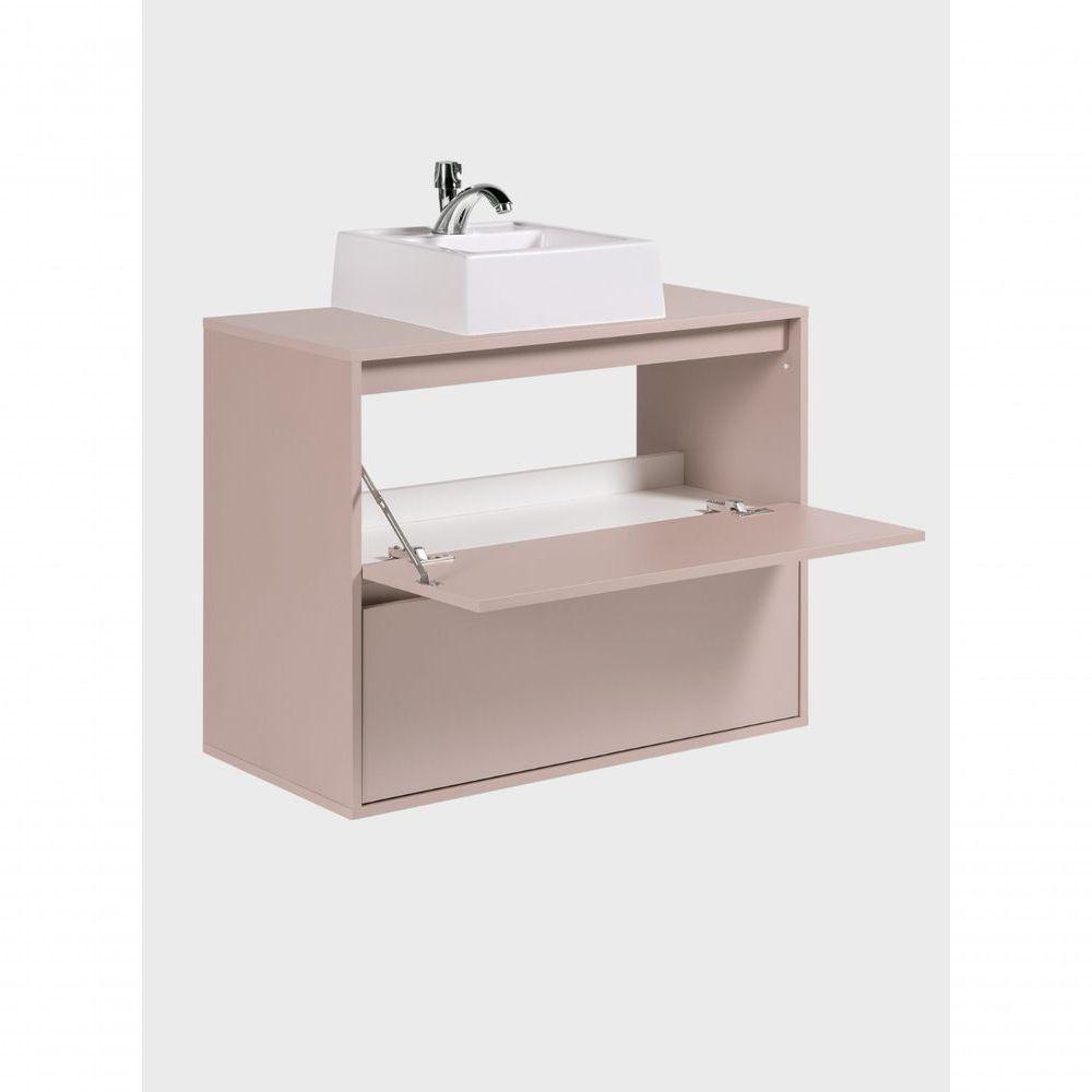 Gabinete Para Banheiro Com Cuba E Armario 80cm Mdf Rosa Dubai - On Móveis - 10