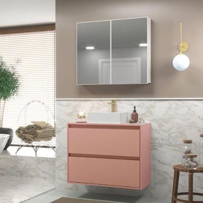 Gabinete Para Banheiro Com Cuba E Armario 80cm Mdf Rosa Dubai - On Móveis