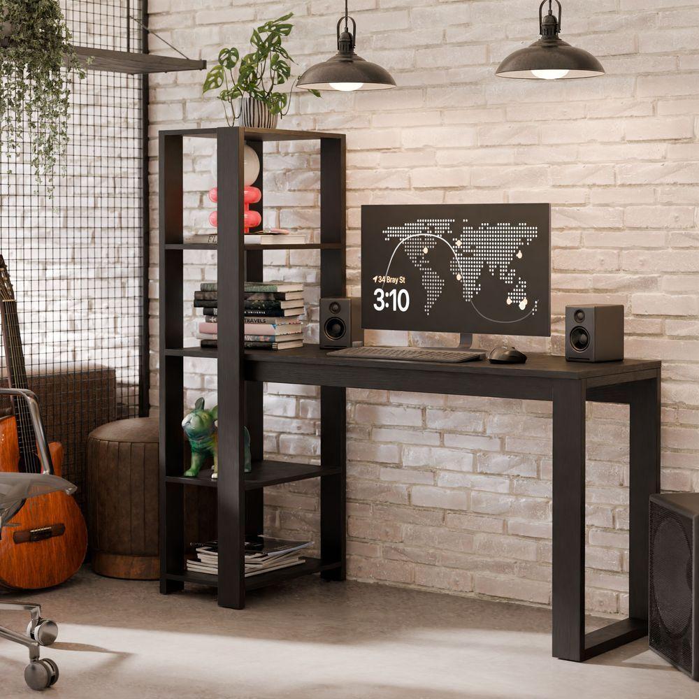 Mesa Escrivaninha Para Home Office E Escritório Paris Com Prateleiras Estilo Industrial Em Mdf - 1