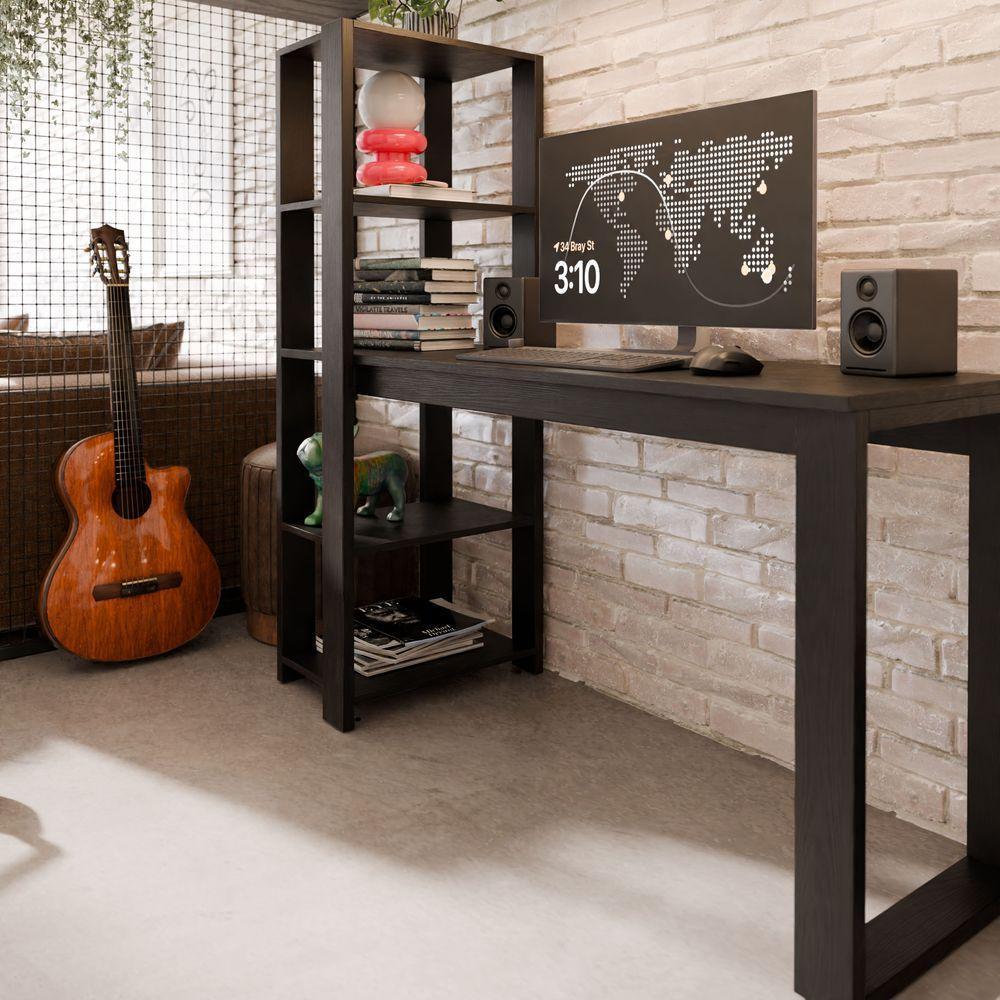 Mesa Escrivaninha Para Home Office E Escritório Paris Com Prateleiras Estilo Industrial Em Mdf - 3