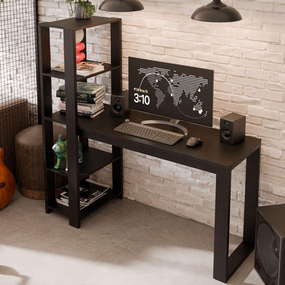 Mesa Escrivaninha Para Home Office E Escritório Paris Com Prateleiras Estilo Industrial Em Mdf - 4