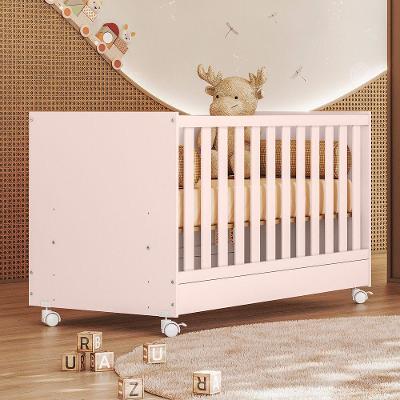 Berço Americano Doce Sonho Vira Mini Cama Com Grades E Rodinhas Rosa