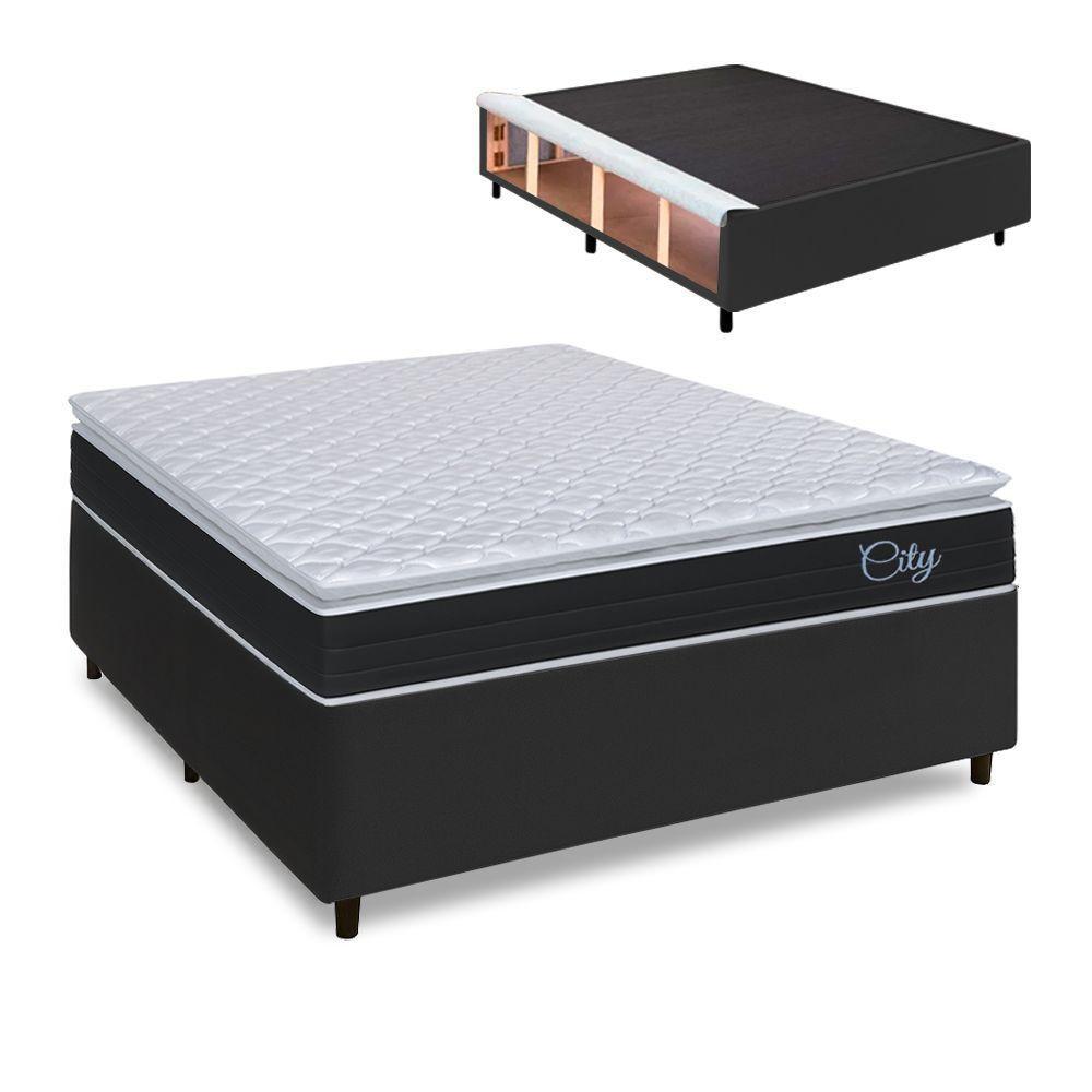 Cama Box Baú Queen Colchão Com Molas Ensacadas City Pillow Top 158x198x67cm Hellen Preto/branco - 1