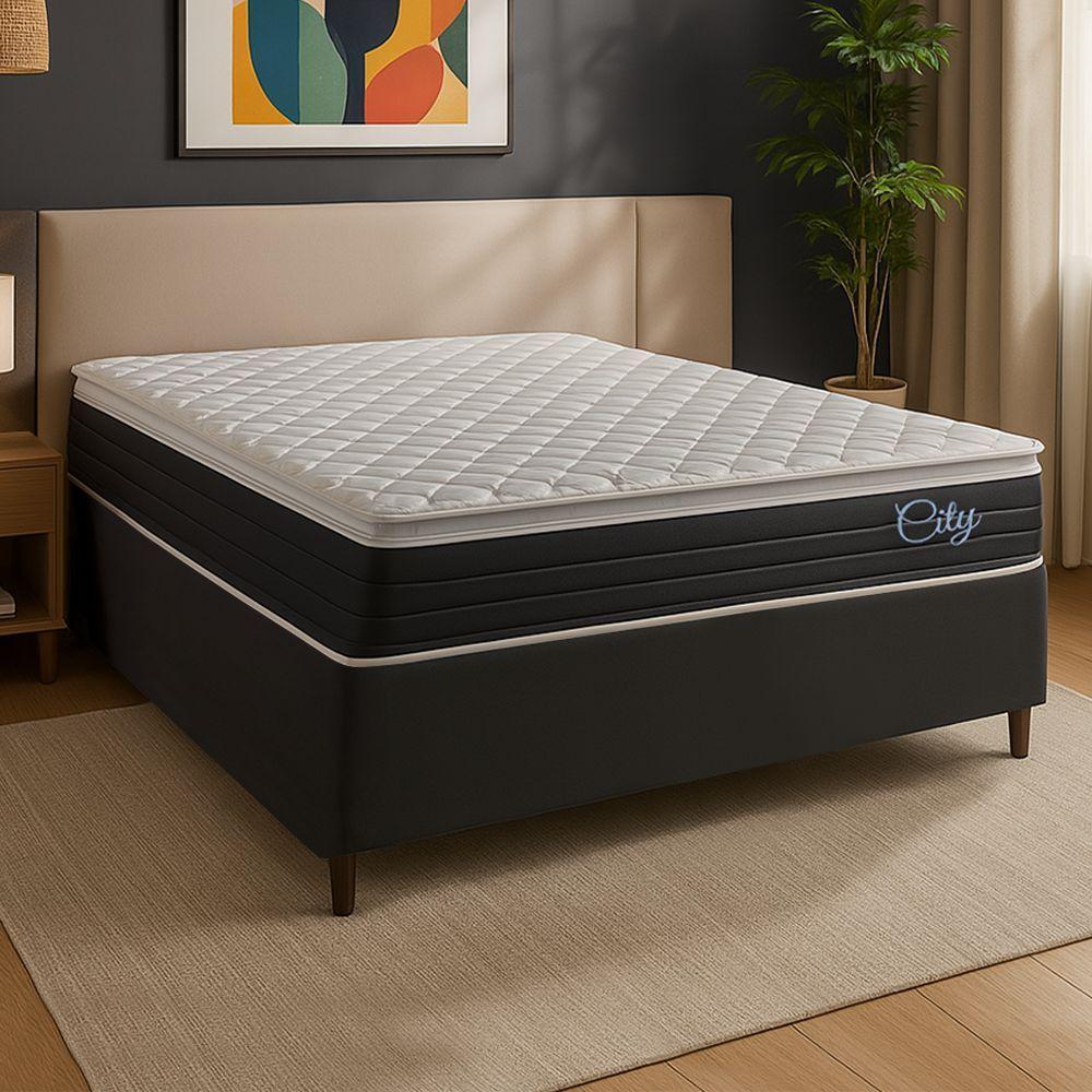 Cama Box Baú Queen Colchão Com Molas Ensacadas City Pillow Top 158x198x67cm Hellen Preto/branco - 2