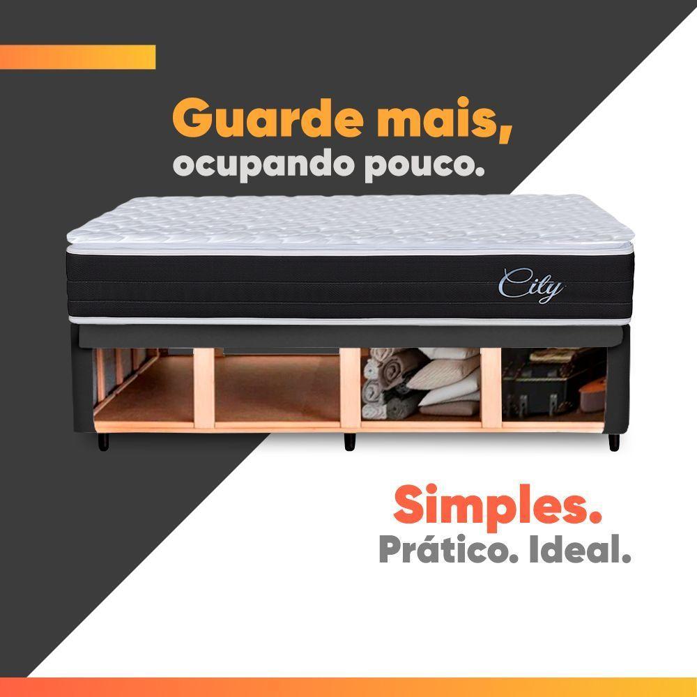 Cama Box Baú Queen Colchão Com Molas Ensacadas City Pillow Top 158x198x67cm Hellen Preto/branco - 3