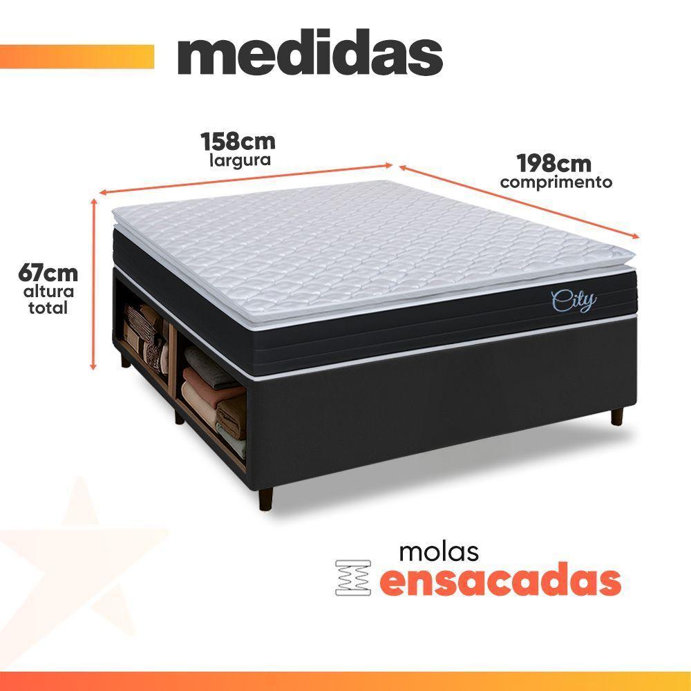 Cama Box Baú Queen Colchão Com Molas Ensacadas City Pillow Top 158x198x67cm Hellen Preto/branco - 4